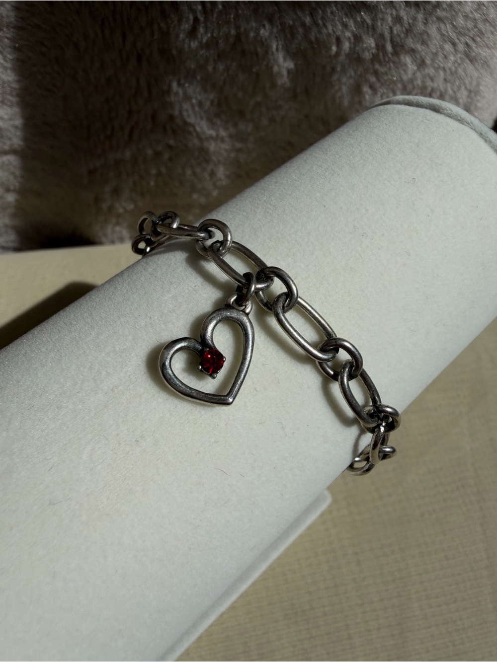 Vintage Hallmark Crown Logo Heart Toggle Bracelet Red Crystal Silver Tone 90s